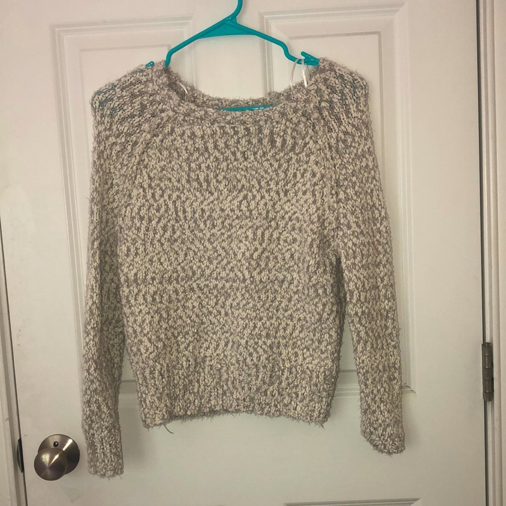 Thrifted white and grey cable sweater. Crew neck